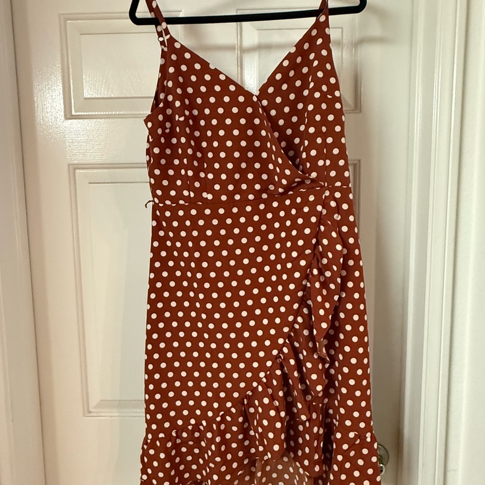 Sanctuary Rust Polka Dot Mini Wrap Dress